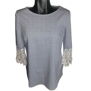 Counterparts Blue And White Pinstriped Top With Lace Cuffs S